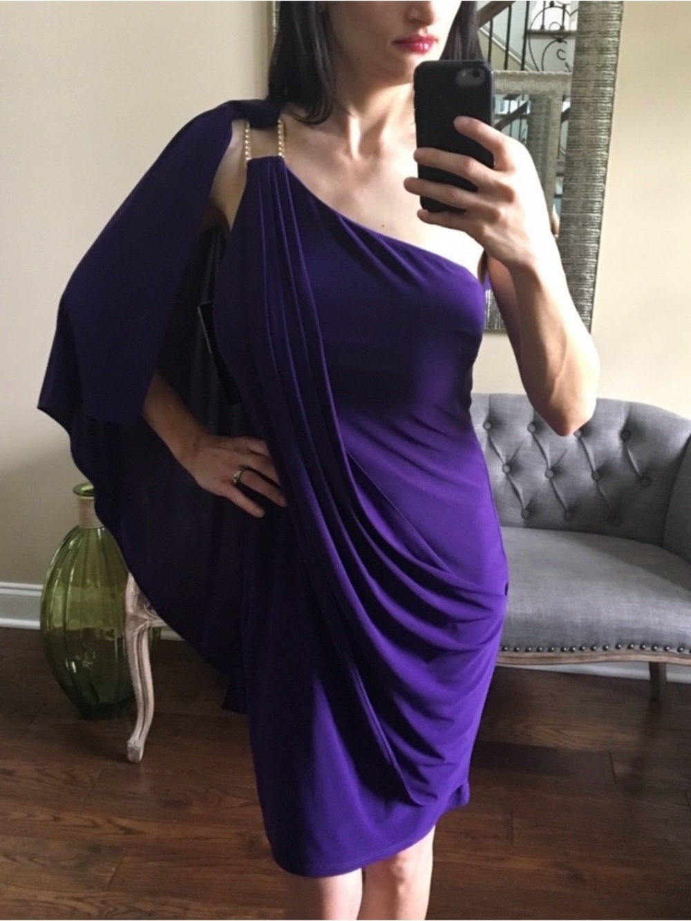 Betsy & Adam Purple One Shoulder Draped Cocktail Dress Size 8 NWT